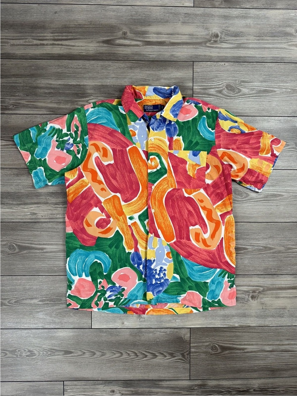 Vintage Polo Ralph Lauren Abstract Paint Stroke Art Print Button Up Shirt